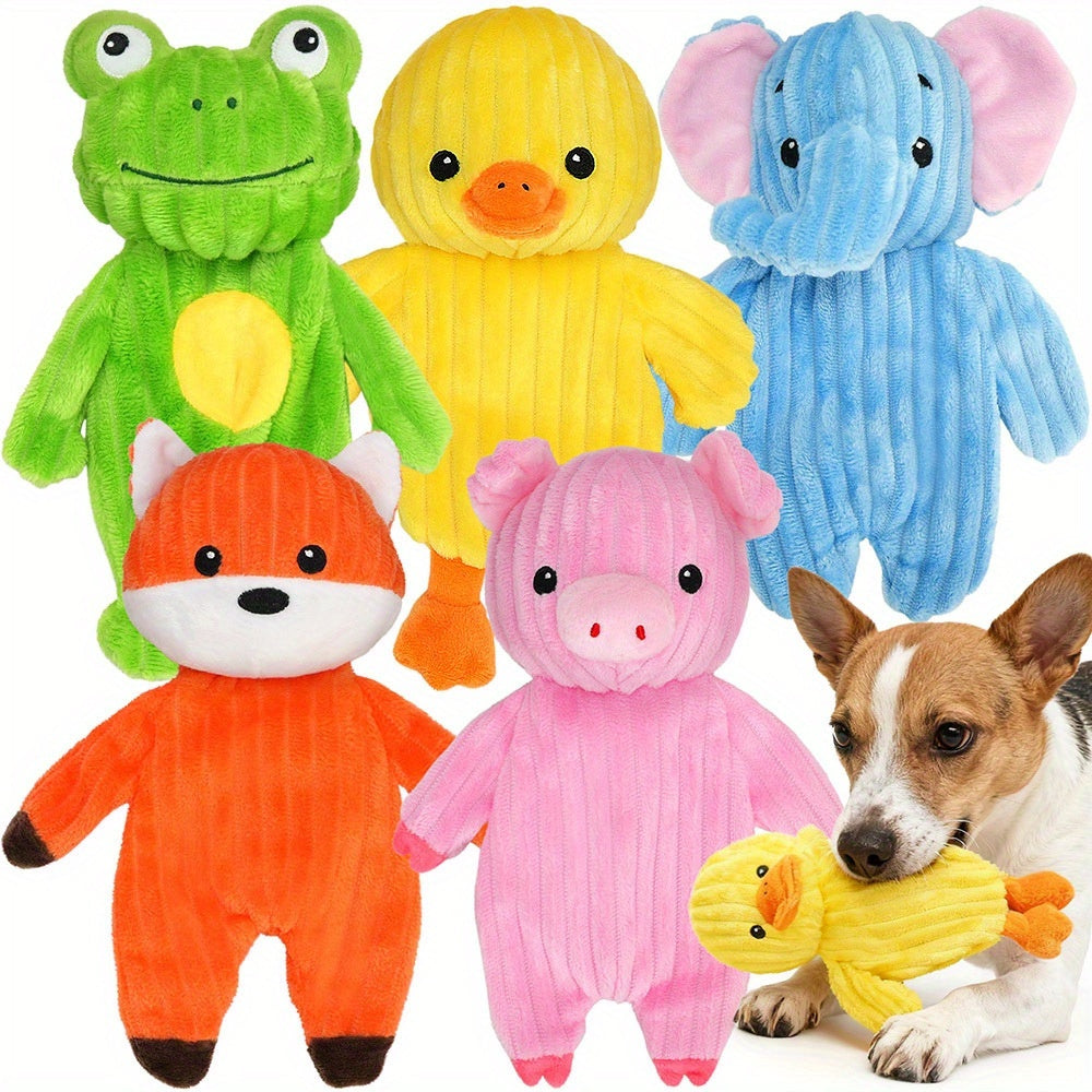 Plush Dog Toys 5 Pack with Squeakers, Soft Stuffed Animal Bundle with Embroidered Eyes for Supervised Fetch, Gentle Play and Pet Birthday Gifts