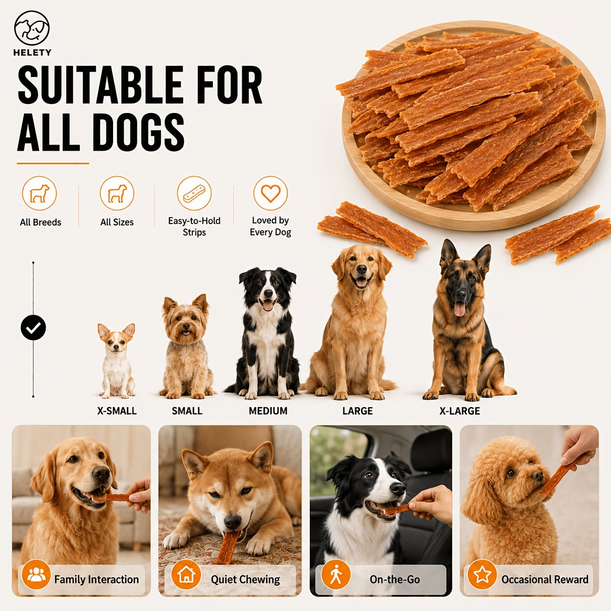 Dog Treat Strips in Chicken or Duck Jerky, Easy-to-Tear Chewy Training Rewards and Daily Snacks for Small, Medium and Large Dogs