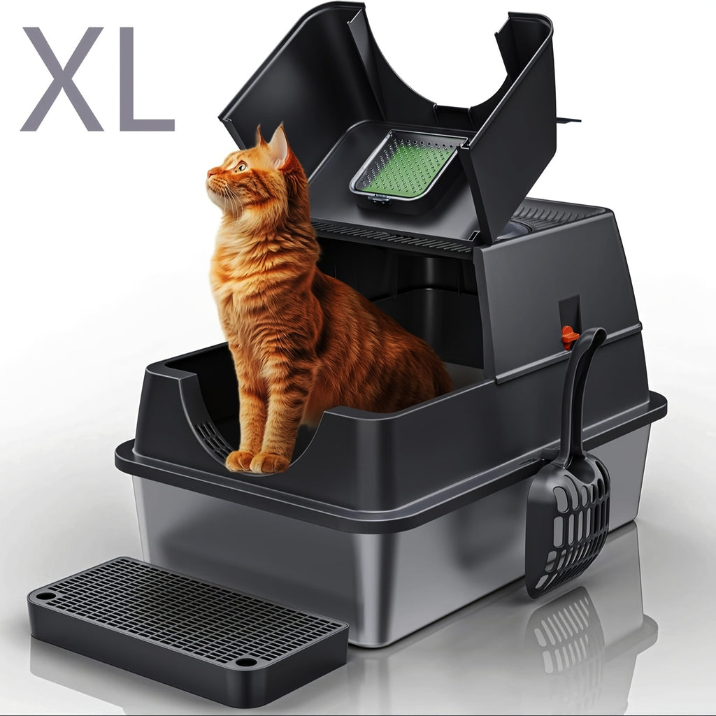 Flip-Top Stainless Steel Litter Box, XL High-Sided Metal Cat Tray with Enclosed and Upgraded Model Options for Indoor Cats and Multi-Cat Home Routines