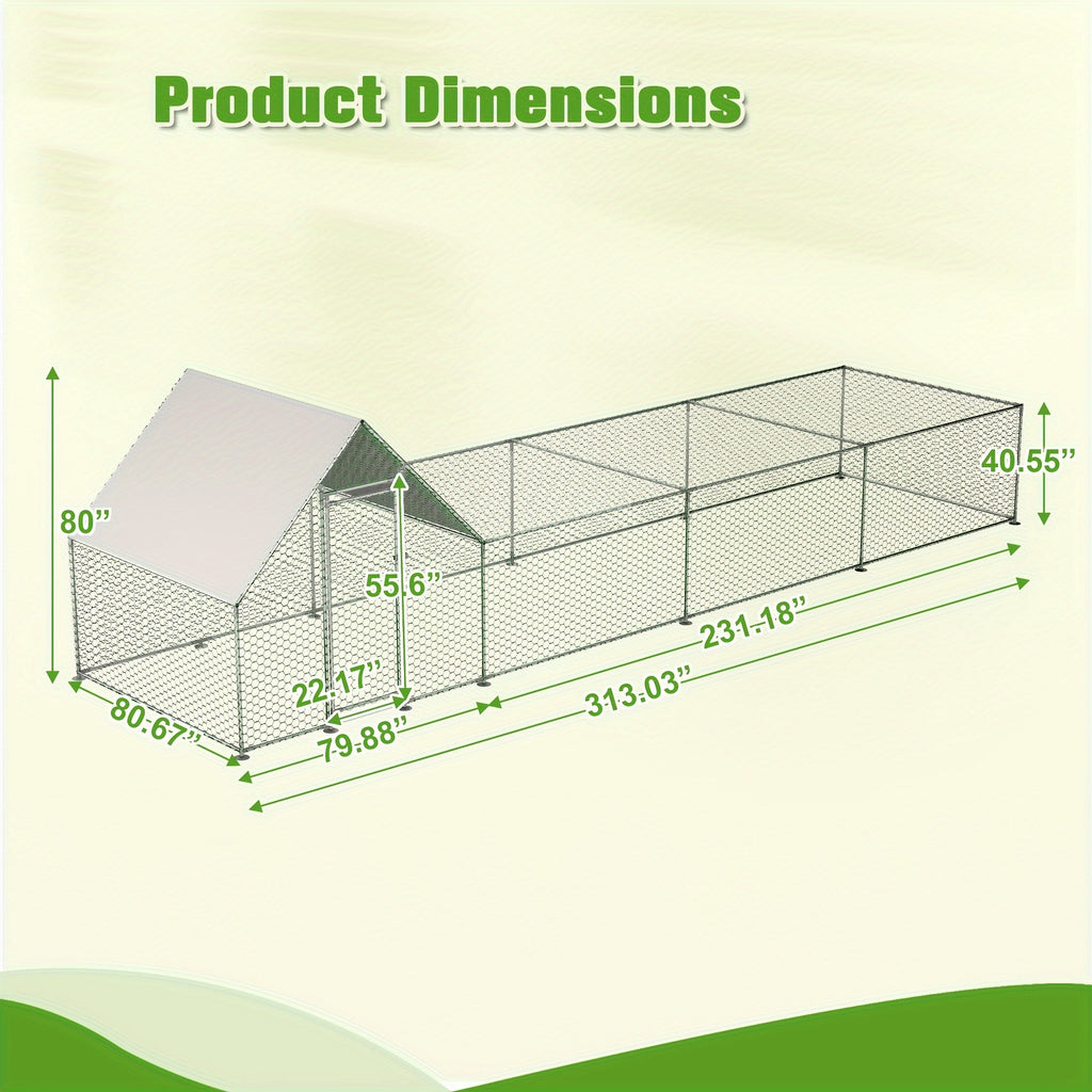 Large Metal Chicken Run with Lockable Door and UV-Resistant Cover, Steel Frame Poultry Enclosure with PVC-Coated Mesh for Backyard Hens and Ducks