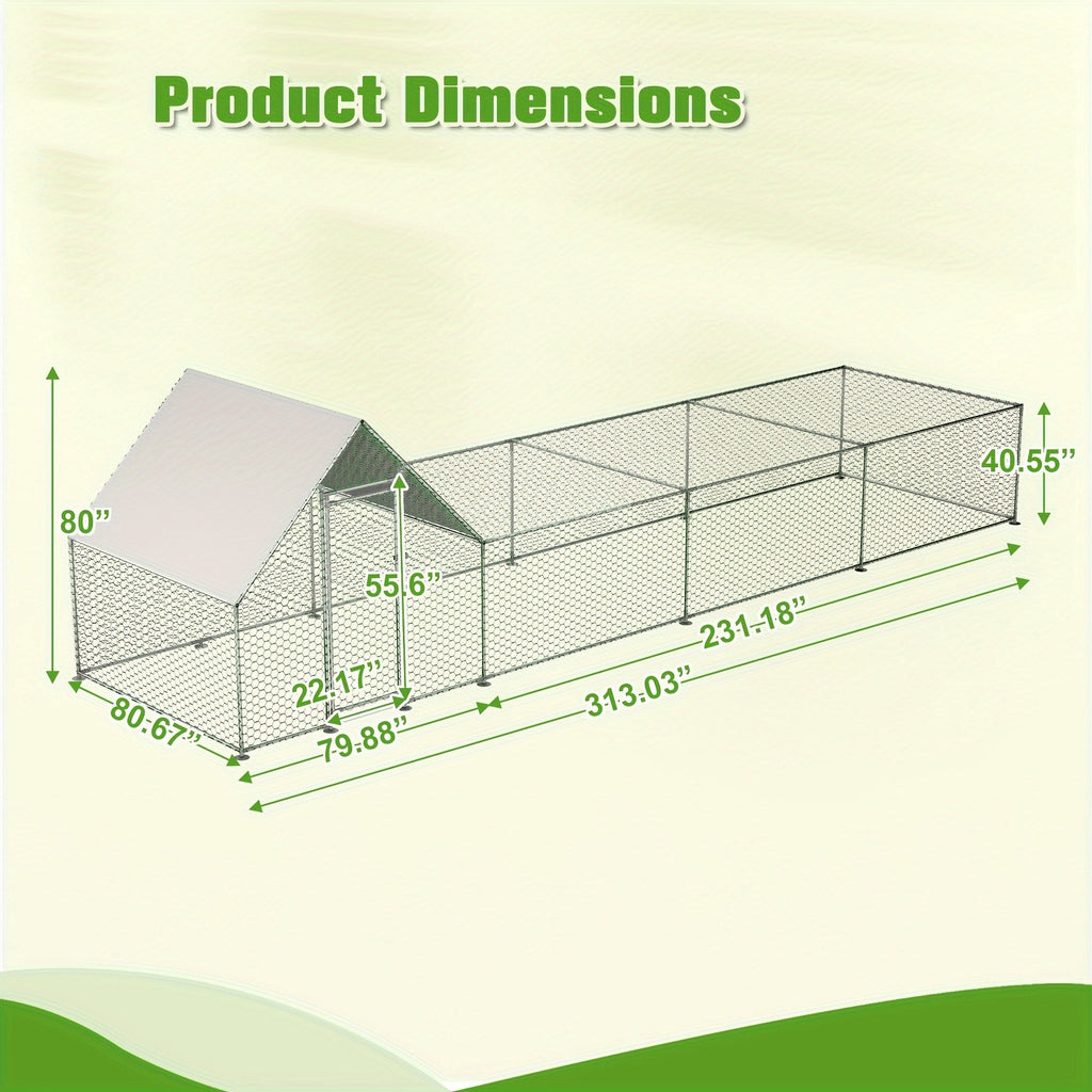 Large Metal Chicken Run with Lockable Door and UV-Resistant Cover, Steel Frame Poultry Enclosure with PVC-Coated Mesh for Backyard Hens and Ducks