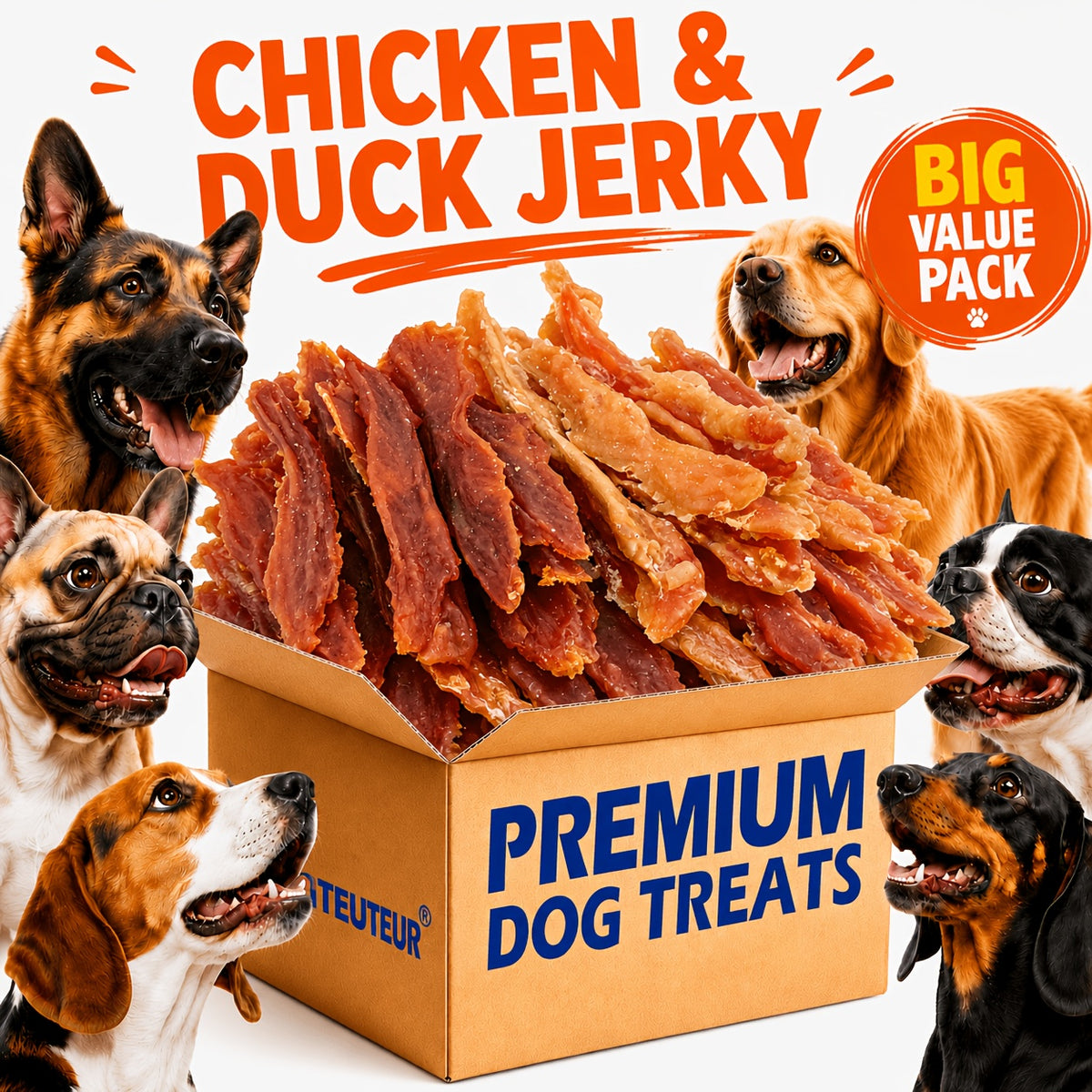 Air-Dried Dog Jerky Treats, Chicken and Duck Mixed Packs or Duck Sample Strips for Supervised Training Rewards, Walks and Everyday Snacks