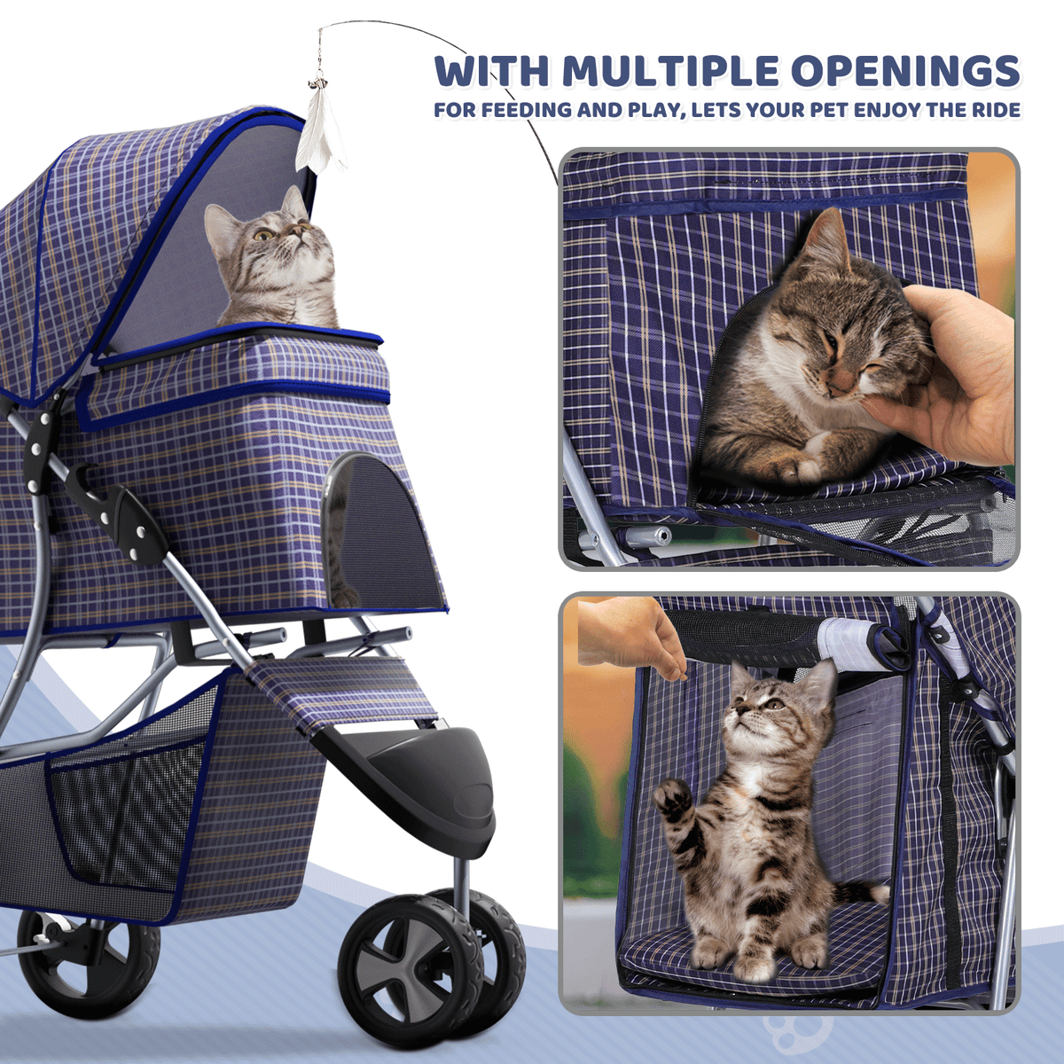 Pet Stroller with Storage Basket and Cup Holder, Magshion Three-Wheel Foldable Pushchair for Small and Medium Dogs and Cats, 14 Color and Pattern Options