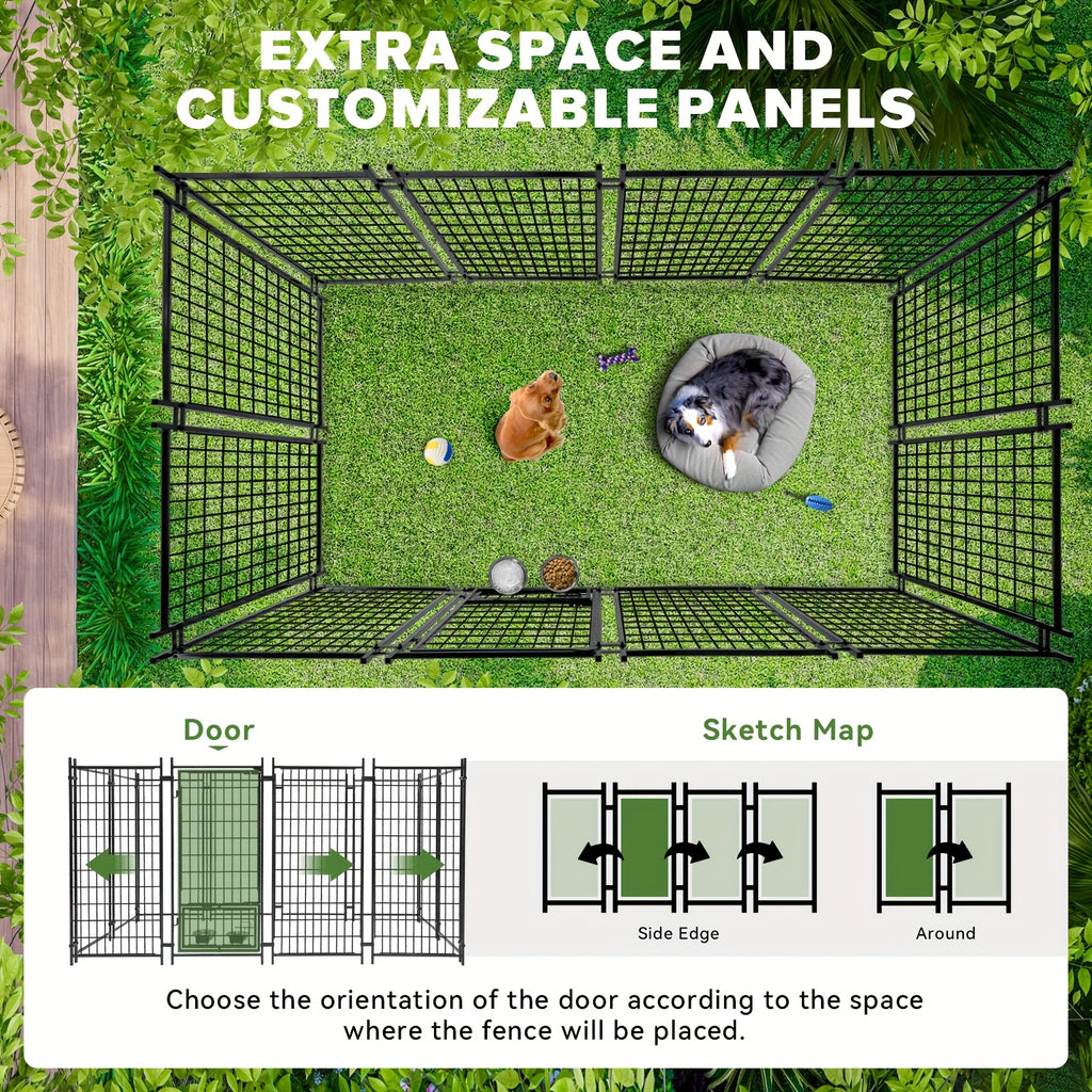 Outdoor Dog Enclosure with Welded Wire Panels, Locking Door and UV-Resistant Roof Cover, Three Size Options for Supervised Backyard Use