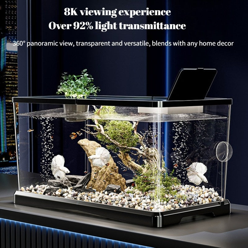 Rectangular Fish Tank with Lid and Plant Opening, Clear Aquarium Display in Large or M Model for Home, Office and Classroom Aquatic Decor