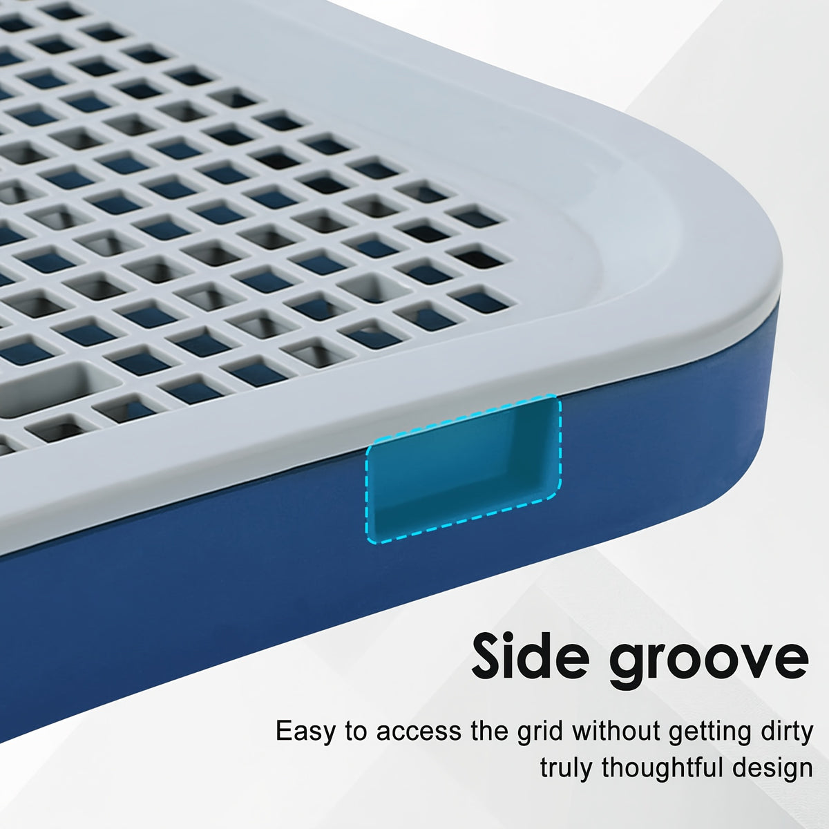 Dog Potty Tray with Tall Splash Guard, 20 x 15.4 Inch Navy Blue Indoor Puppy Toilet with Removable Grate for Small Dog House Training