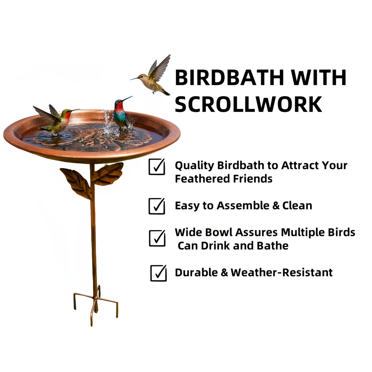 Decorative Bird Bath with Dragonfly or Butterfly Basin, Bronze-Tone Metal Garden Water Dish with Ground Stake for Outdoor Yard and Flower Bed Decor