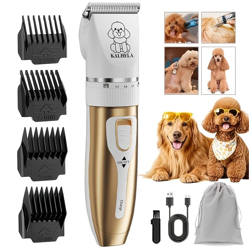 Adjustable Dog Hair Trimmer, Rechargeable Cordless Low-Noise Pet Grooming Clippers with Guide Comb Options for Dogs and Cats, Three Package Choices