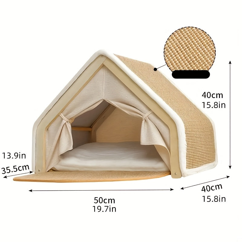 Shell Cat House with Scratching Pad, Semi-Enclosed Sisal Cat Tent for Small and Medium Indoor Cats, XL Listed Hideaway for Living Room or Bedroom