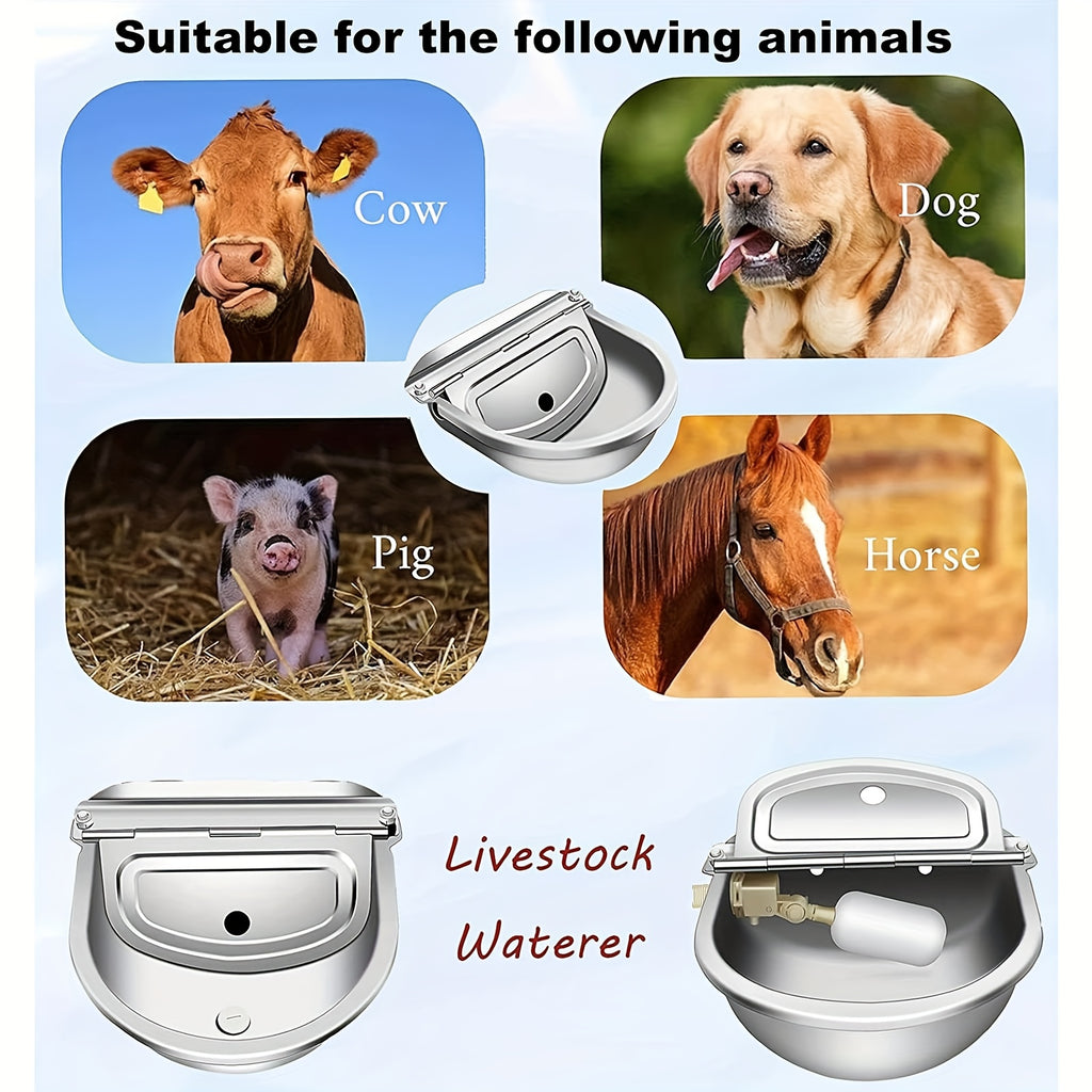 Automatic Dog Water Bowl 3L with Float Valve, Stainless Steel Self-Filling Outdoor Waterer with Braided Hose and Connectors for Pets and Livestock