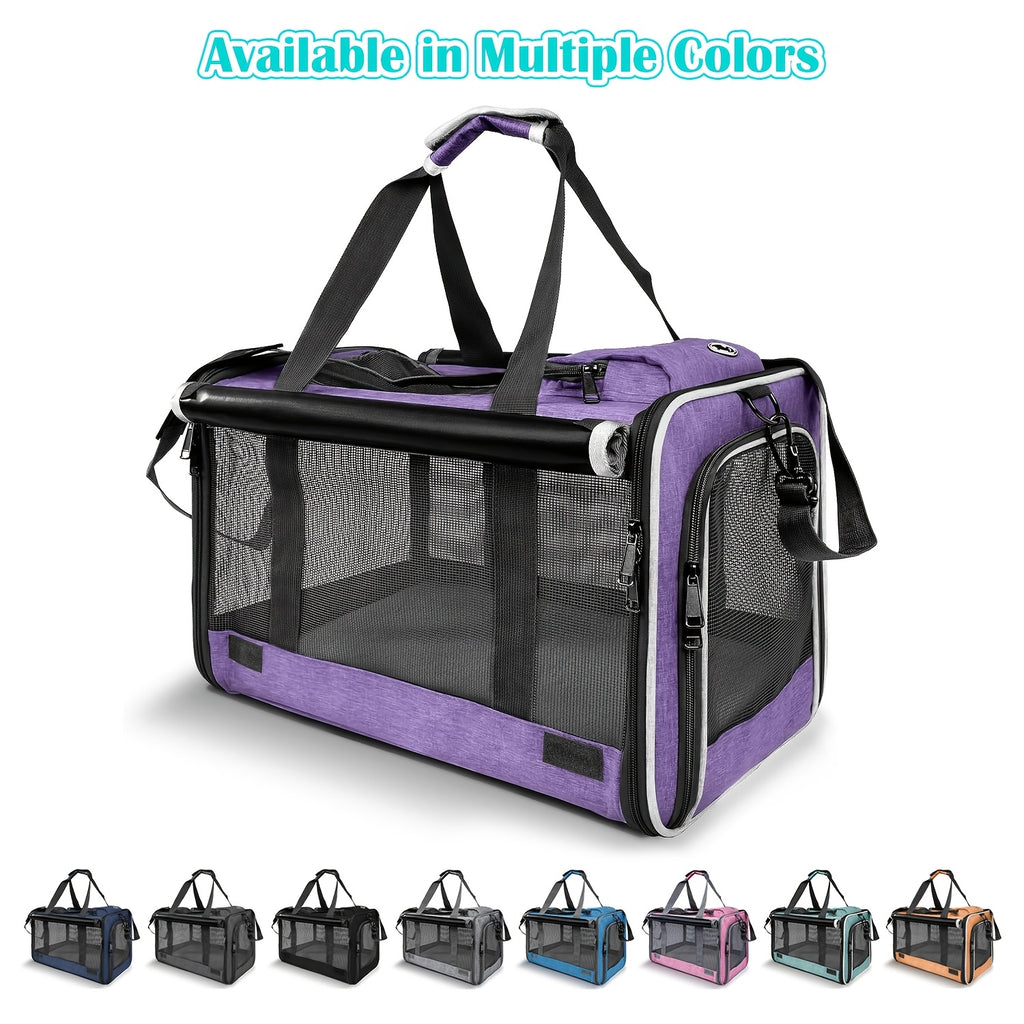 Cat Carrier Travel Set for Cats and Small Dogs, Soft-Sided Breathable Collapsible Pet Bag with Bowl, Collar or Pet Glove Bundle Options
