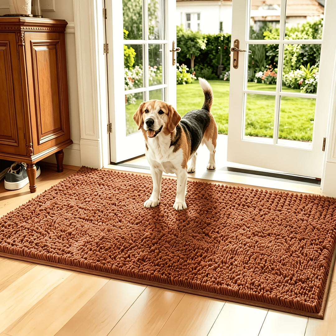 Absorbent Dog Door Mat for Muddy Paws, Machine Washable Pet Entryway Rug with Rubber Backing, Three Sizes and 12 Colors for Cat and Dog Homes