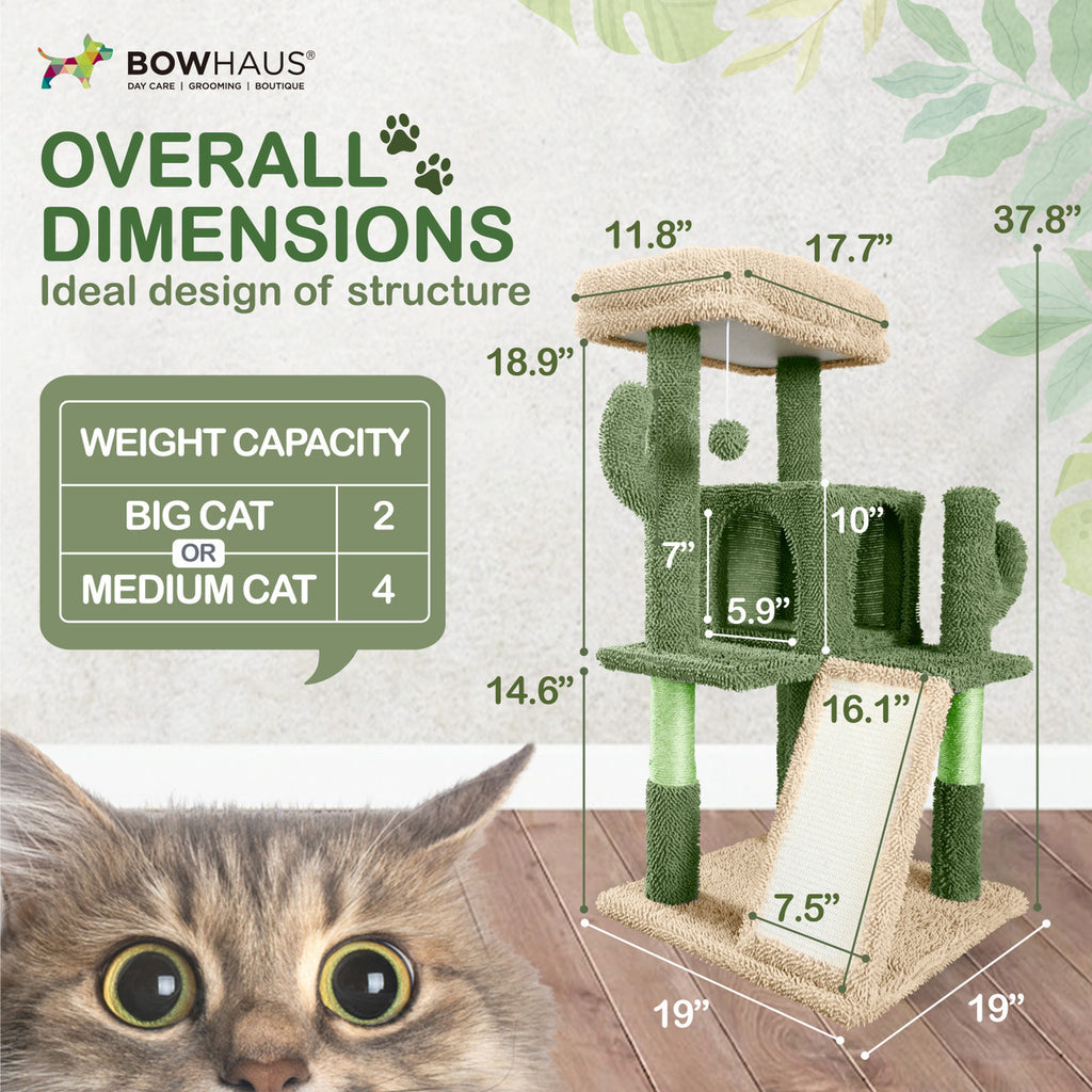 Cactus Cat Tower with Widened Perch and Scratching Posts, Multi-Level Indoor Cat Furniture in 37, 40, 58 or 70 Inch Size Options for Play and Rest