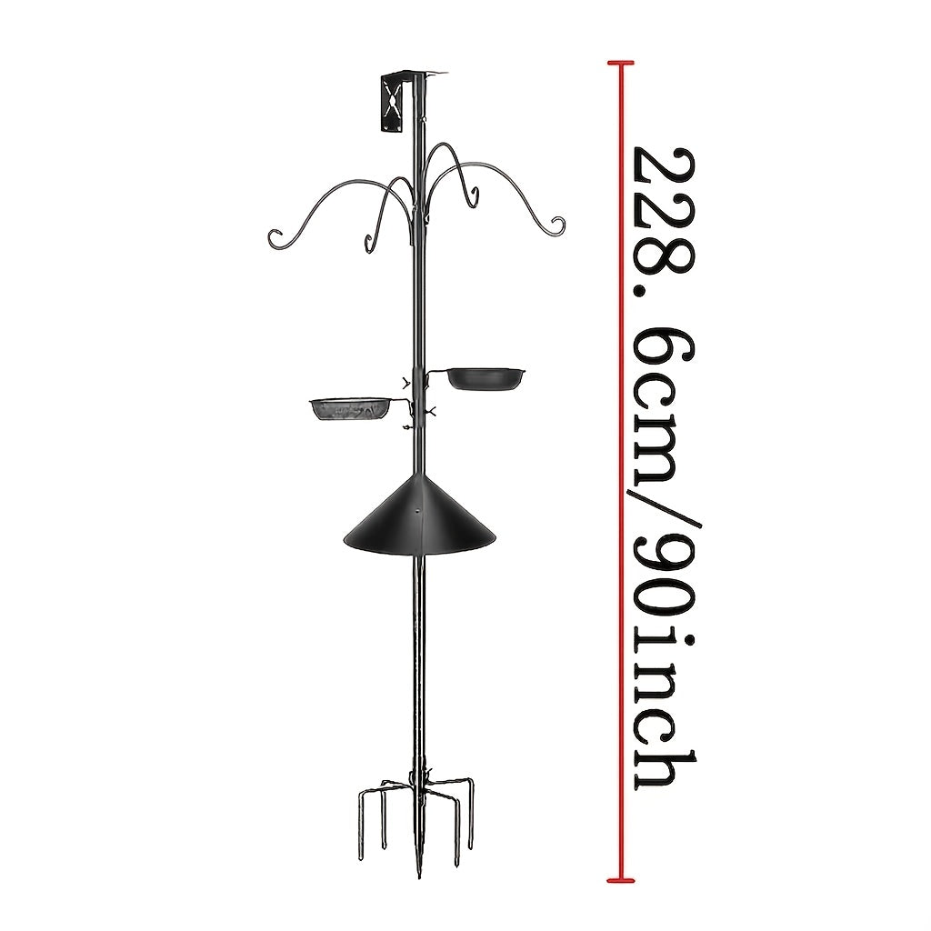 Bird Feeder Pole with Squirrel Baffle, 92-Inch Listed Garden Feeding Station Stand with Adjustable Shepherd Hooks and Metal Trays, Birdhouse Not Included