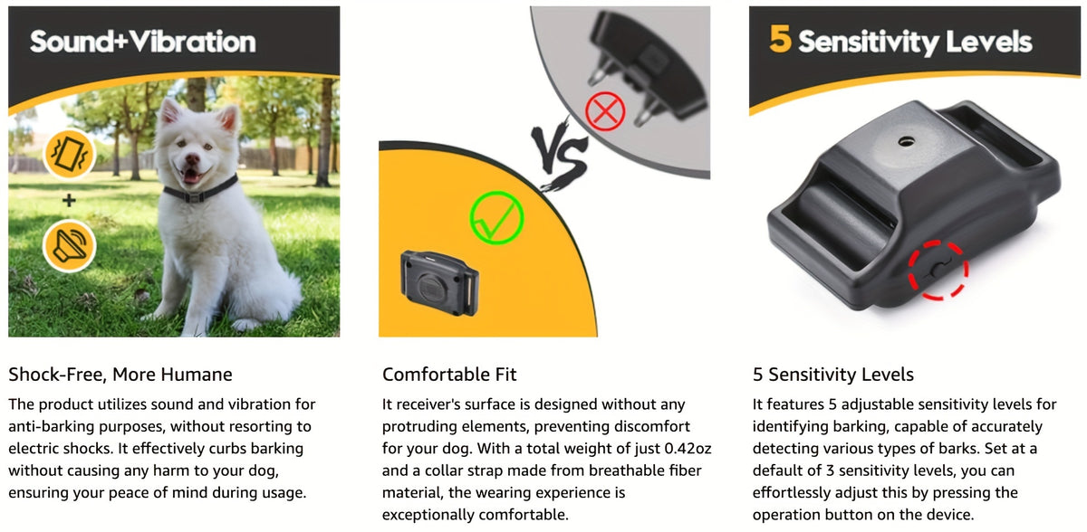 No Shock Bark Collar for Small Dogs 5-15 lbs, Compact Rechargeable Sound and Vibration Training Collar with 5 Sensitivity Levels, Black