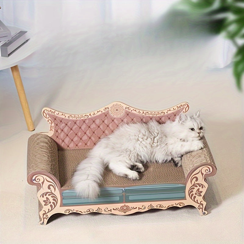 Cat Scratcher Chaise Lounge, L-Shaped Scratching Board and Sofa-Style Cat Bed for Indoor Scratching, Stretching and Everyday Rest