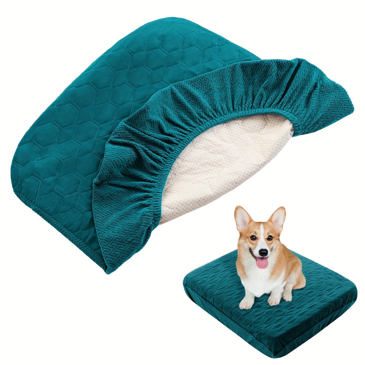 Quilted Dog Bed Cover 20.08 x 29.92 Inches, Elastic-Edge Argyle Pattern Pet Bedding Accessory in Coffee, Dark Gray, Peacock Blue or Burgundy