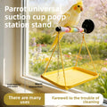 Bird Window Perch with Suction Cup, Parrot Stand with Waste Tray and Anti-Fly Chain, 3-Piece Set for Budgies, Parakeets and Cockatiels