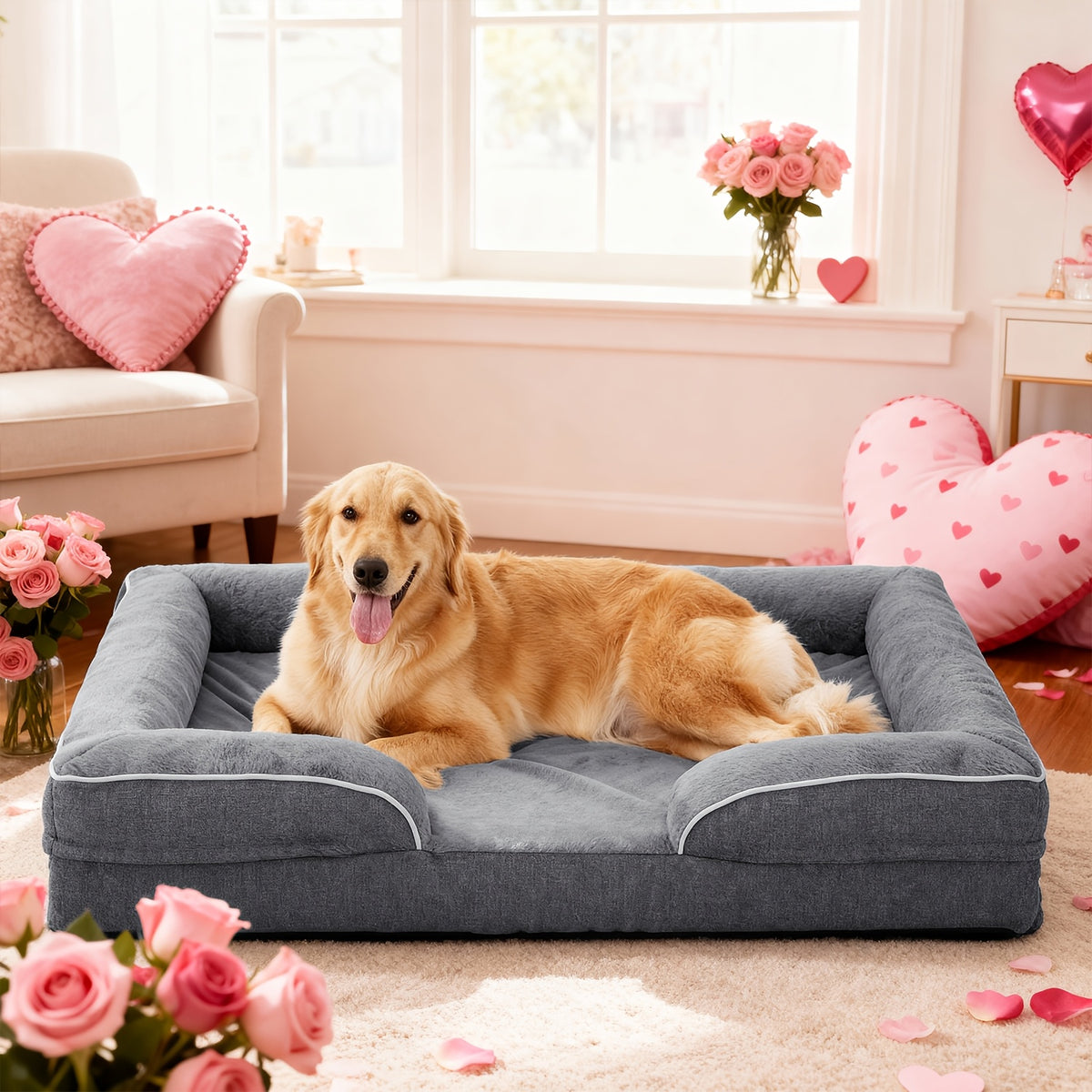 Egg Crate Foam Dog Bed with Removable Washable Cover, Orthopedic Pet Cushion for Small to Large Dogs, Gray Brown and Blue Options in XS to L