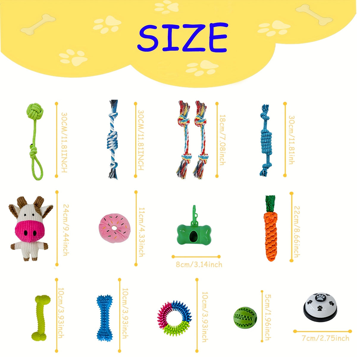 Puppy Toy Variety Pack for Small Dogs, Random 6, 12 or 19 Piece Assortment with Rope and Squeaky Toy Styles for Supervised Chew, Fetch and Tug Play