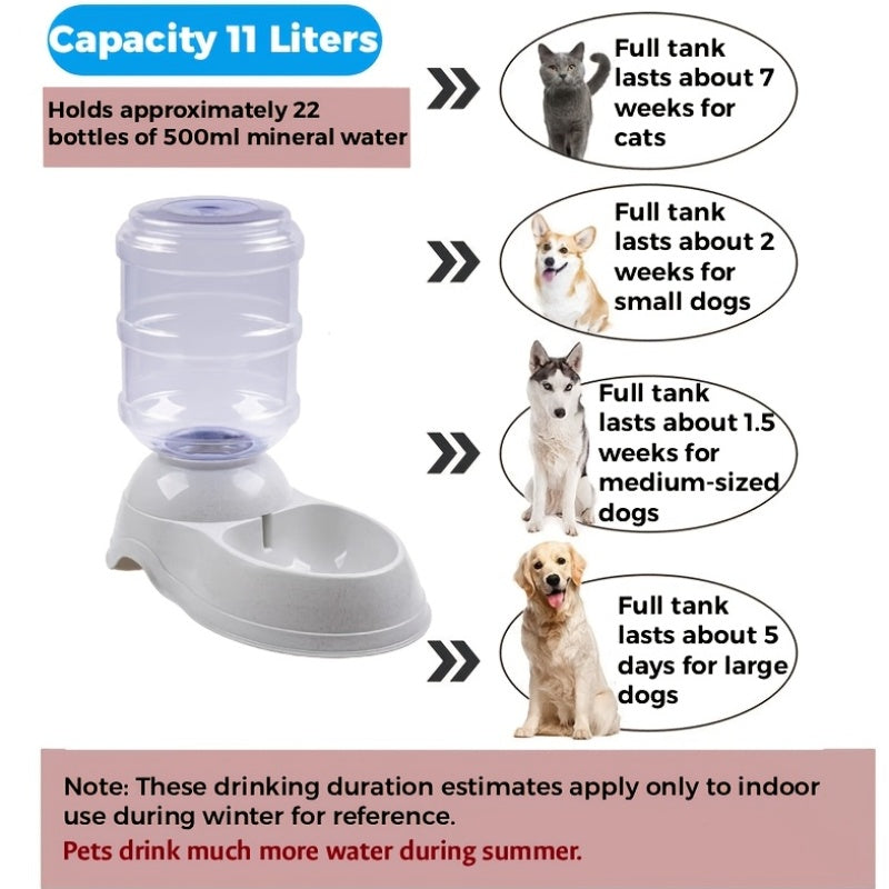 Gravity-Fed Dog Water Dispenser 2.91 Gallon, Gray Large Capacity Pet Waterer for Dogs and Cats, Automatic Refill Drinking Station for Home