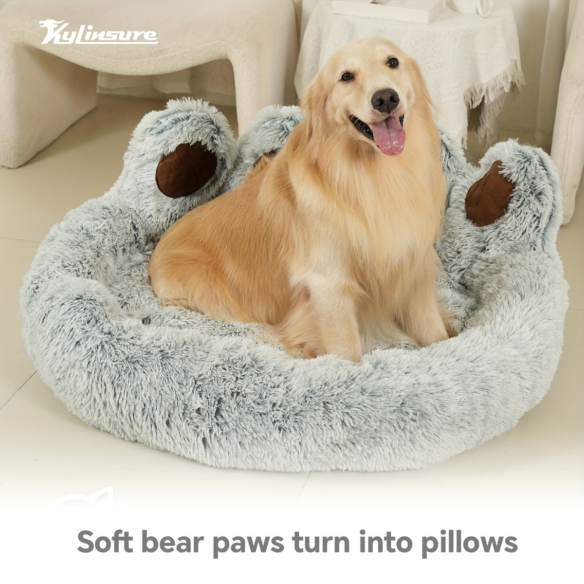 Bear Paw Dog Bed with Plush Raised Sides, Soft Cozy Cat Sleeping Cushion for Indoor Naps, Five Color Options and Six Sizes