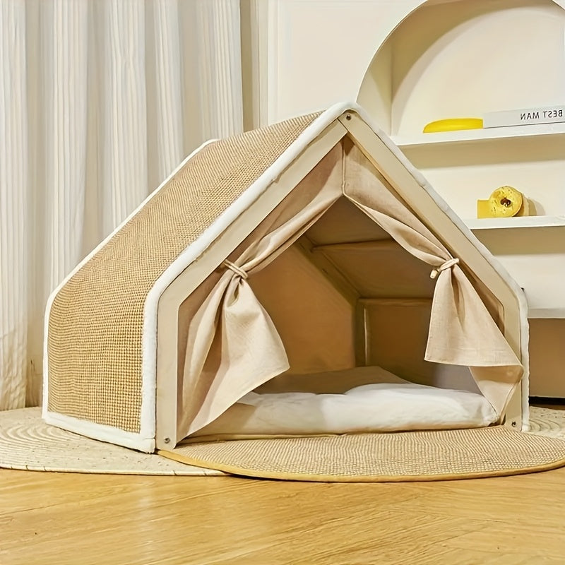 Shell Cat House with Scratching Pad, Semi-Enclosed Sisal Cat Tent for Small and Medium Indoor Cats, XL Listed Hideaway for Living Room or Bedroom