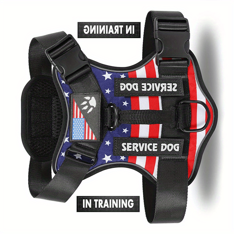 Dog Harness Patch Kit with 5 Patches, Reflective Adjustable Oxford Walking Vest with Mesh Lining, Padded Handle and Three Leash Rings, XS to XL