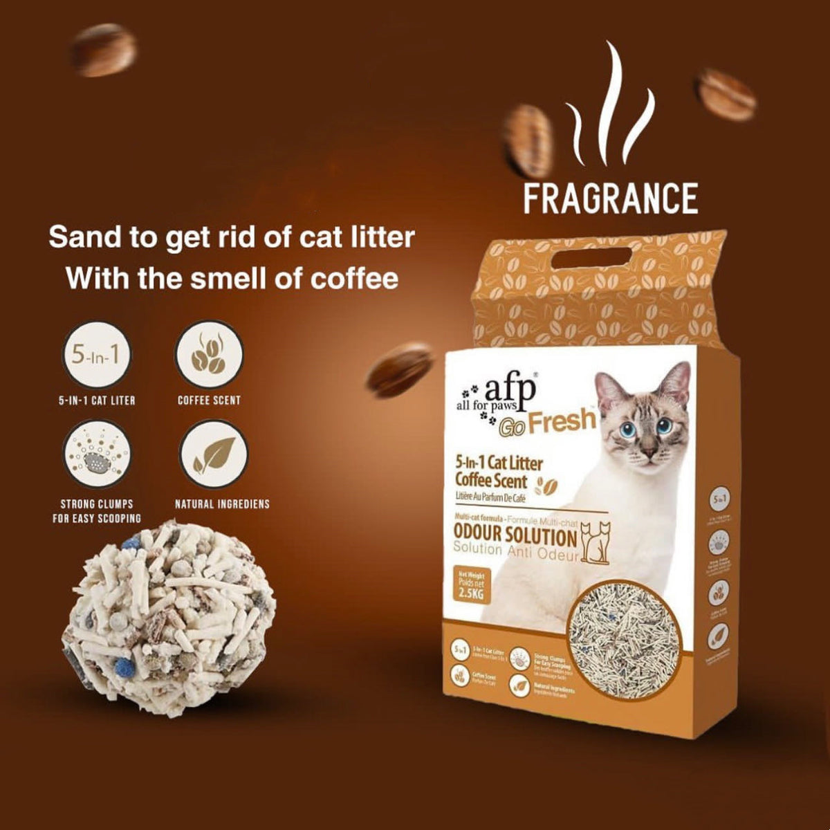 Coffee Scented Tofu Cat Litter, 5.5L Per Pack with Low-Dust Quick-Clumping Formula for Indoor Litter Box Care, Available in 2, 4 or 6 Packs