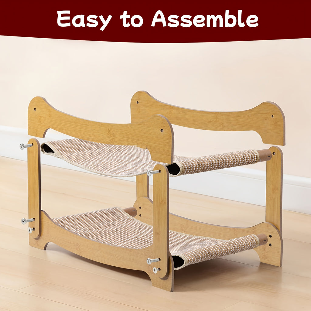 Cat Bunk Bed with Sisal Scratching Surfaces, Wooden Double-Decker Indoor Cat Lounger with Two Open Resting Levels, Large Size