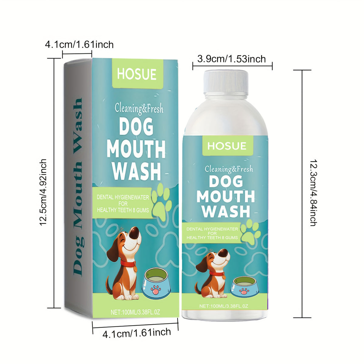 Dog Mouthwash with Peppermint Extract, 100ml 3.38 fl oz Oral Care Liquid for Fresh Breath and Label-Directed At-Home Canine Care Routines