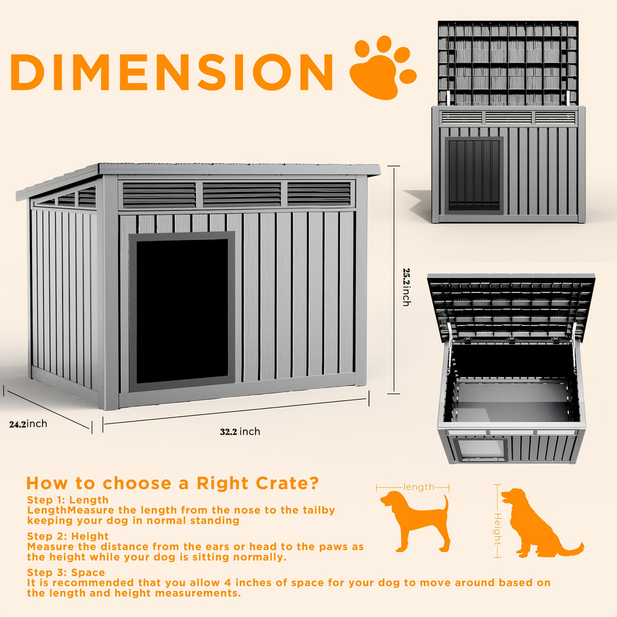 Slanted Roof Dog House with Ventilated Design, Indoor Outdoor Pet Shelter for a Dedicated Resting Area, Four Listed Color and Model Options