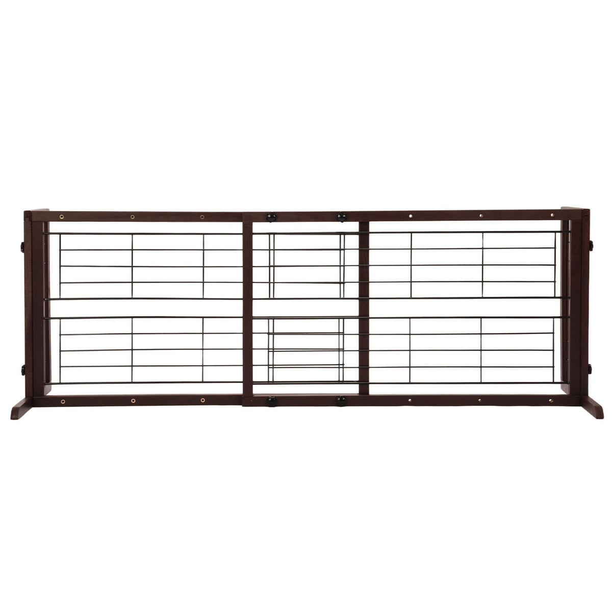 Wood Dog Gate with Sliding Width Adjustment, 38–71 Inch Freestanding Pinewood Pet Barrier with Wide Support Base for Indoor Doorways and Hallways
