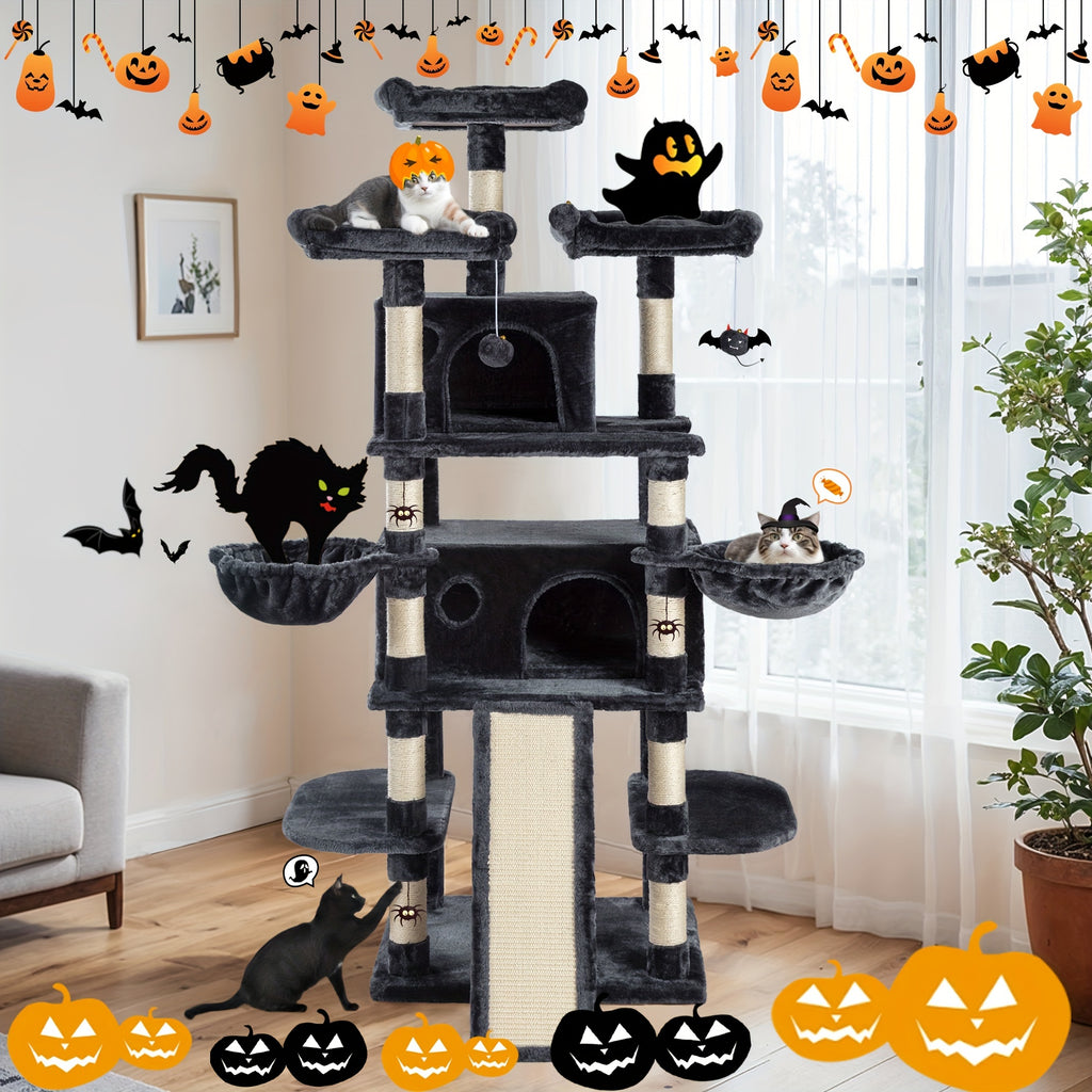Cat Tree with Plush Baskets, 68 Inch Multi-Level Indoor Cat Tower with Condo Hideaway, Soft Perches, Sisal Scratching Posts and Wide Base