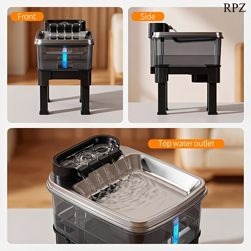 Dog Water Fountain 10L 338oz with Two Filters and Mat, Extra Large Stainless Steel Pet Drinking Dispenser with Quiet Pump for Cats and Dogs, Black