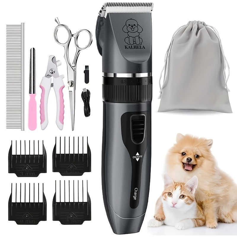 USB Rechargeable Dog Clippers with Ceramic Blades, Electric Pet Hair Trimmer for Cats and Dogs, Color Choices and Grooming Set Options