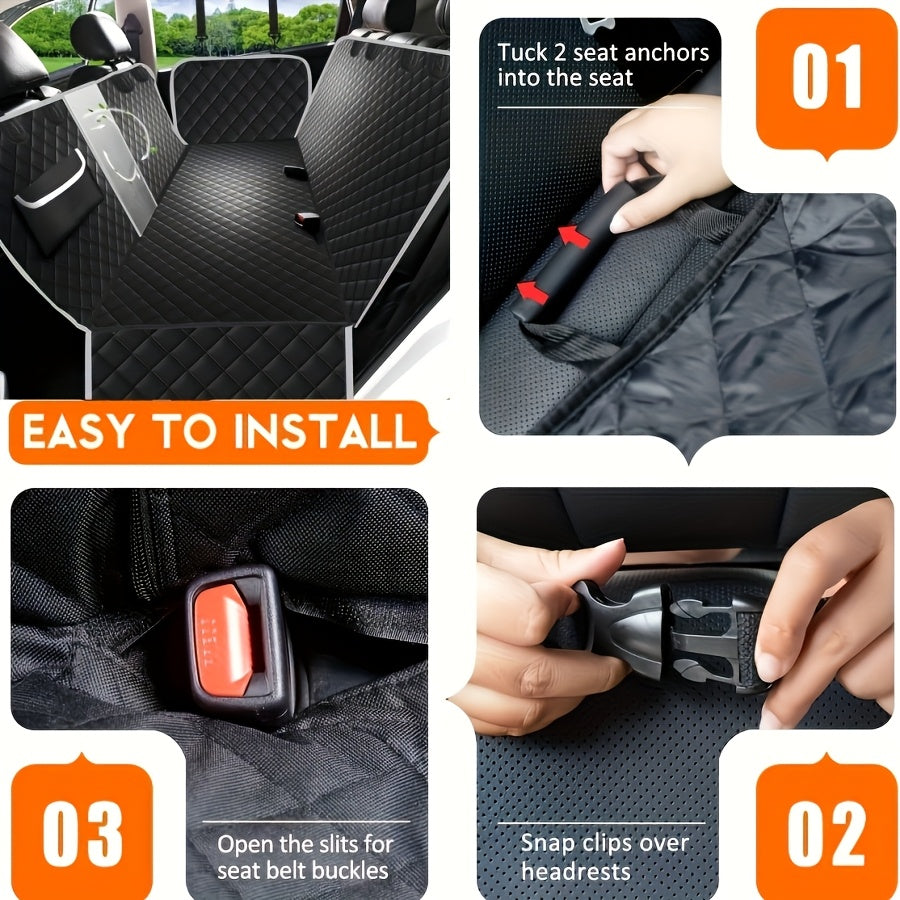Dog Car Seat Hammock with Side Wings, 600D Black Rear Seat Cover with Scratch-Resistant Non-Slip Design for Pet Travel in Cars, Trucks and SUVs
