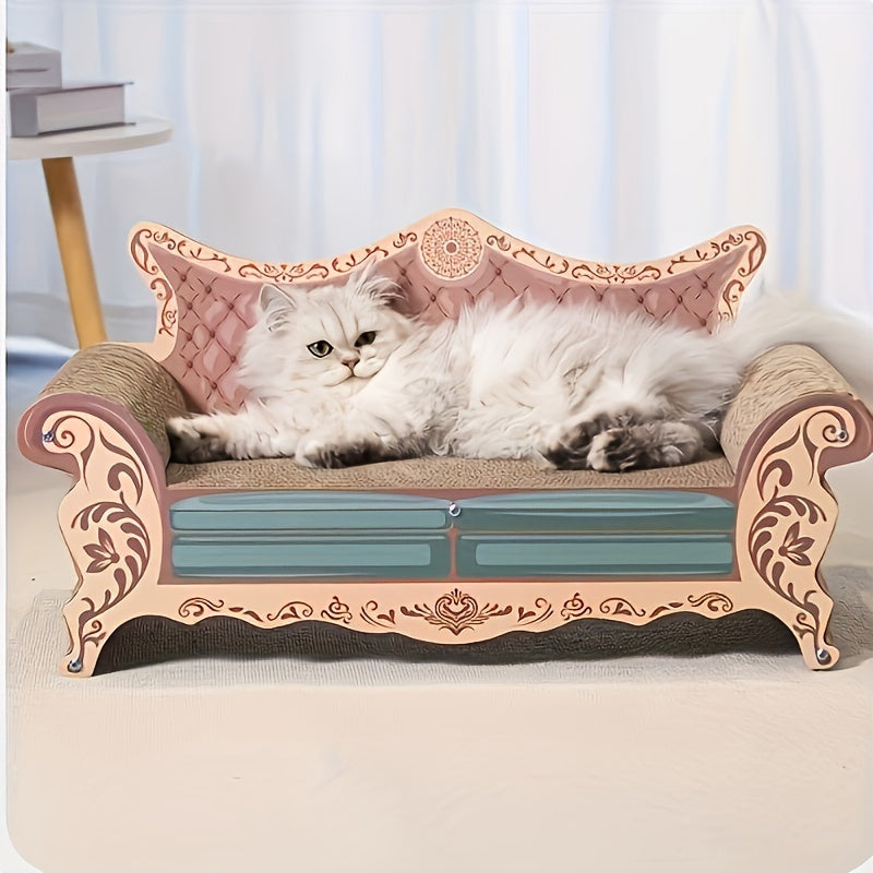 Cat Scratcher Chaise Lounge, L-Shaped Scratching Board and Sofa-Style Cat Bed for Indoor Scratching, Stretching and Everyday Rest