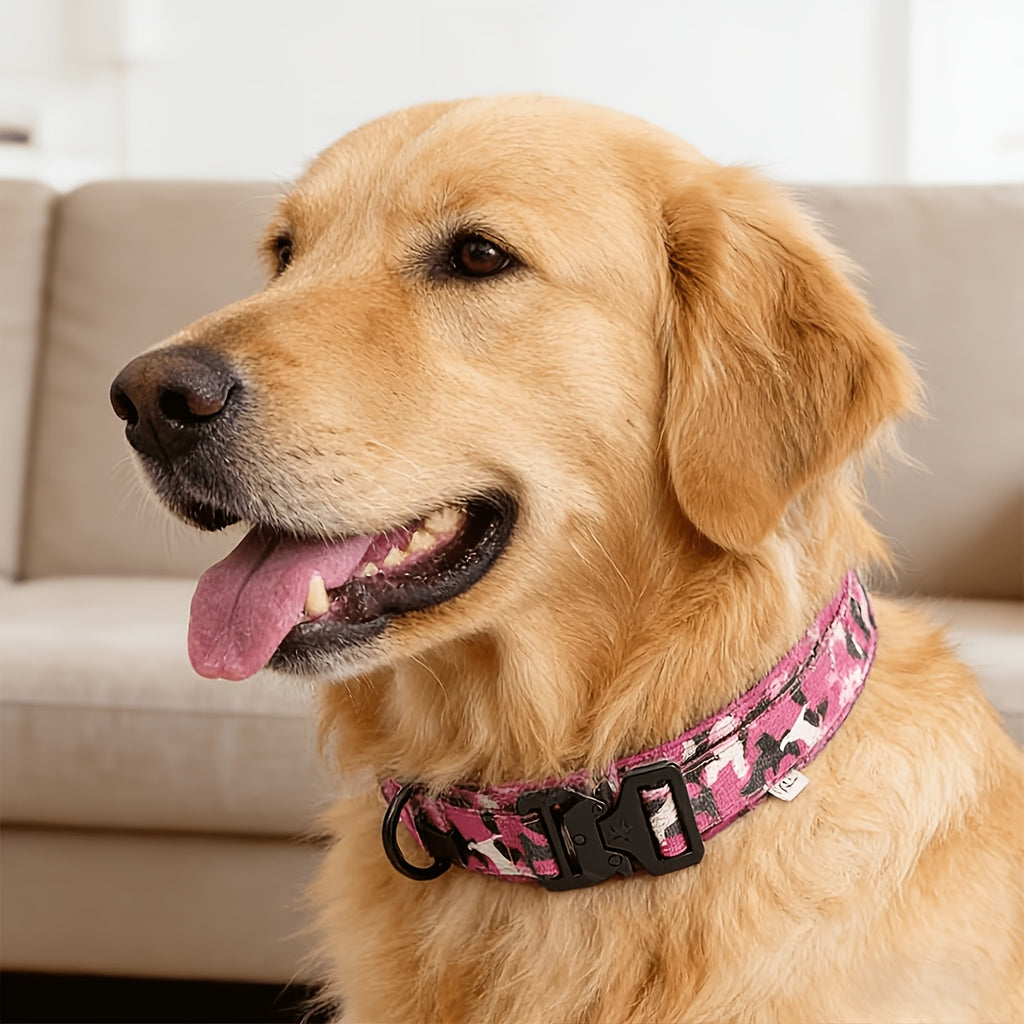 Wide Tactical Dog Collar 1.8 Inch with Control Handle, Quick-Release Metal Buckle and D-Ring, Nylon Walking and Training Collar for Medium and Large Dogs