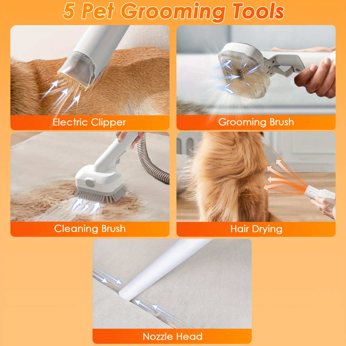 Dog Grooming Vacuum with Dryer Function, 74.39 oz Dust Cup, Low-Noise Pet Hair Collection and Grooming Tools for At-Home Shedding Care