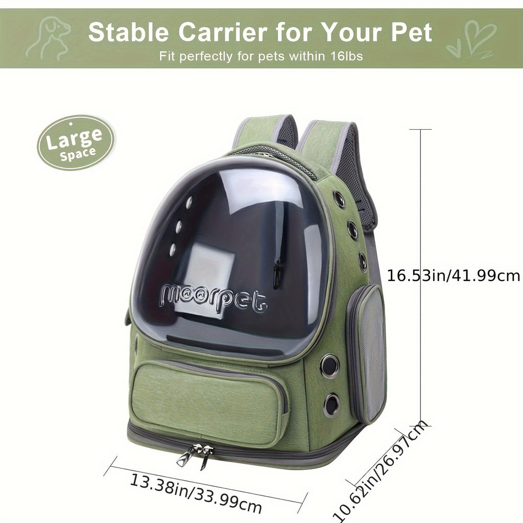 Oxford Cat Backpack Carrier with Pet Collar, Breathable Travel Bag for Small to Medium Cats and Dogs, Safety Zippers and Durable Straps, Green Gray or Khaki
