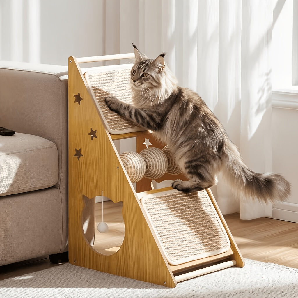 Vertical Cat Scratcher with Nest and 3 Sisal Balls, Wall-Mounting Cat Scratching Board for Indoor Cats, Style B Furniture for Rest and Play