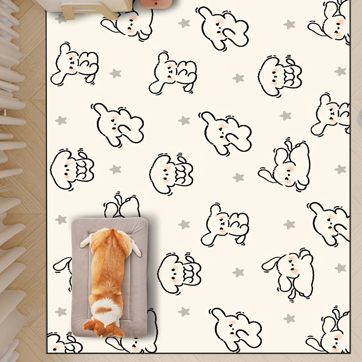Dog Crate Mat with Puppy and Star Pattern, Washable Non-Slip PVC Pet Floor Mat with Slow-Rebound Cushioning for All-Season Indoor Comfort