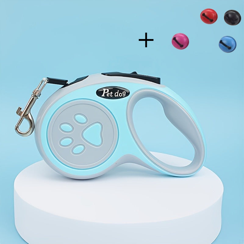 Paw Print Retractable Pet Leash 3m, Portable Walking Lead for Cats and Dogs with 4 Bells, Blue Green Pink or Black for Everyday Outdoor Walks