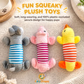 Squeaky Dog Toys with Striped Plush Design, 3 Pack 7.5 Inch Soft Stuffed Animal Toys in Assorted Colors for Small and Medium Dogs, Supervised Gentle Play