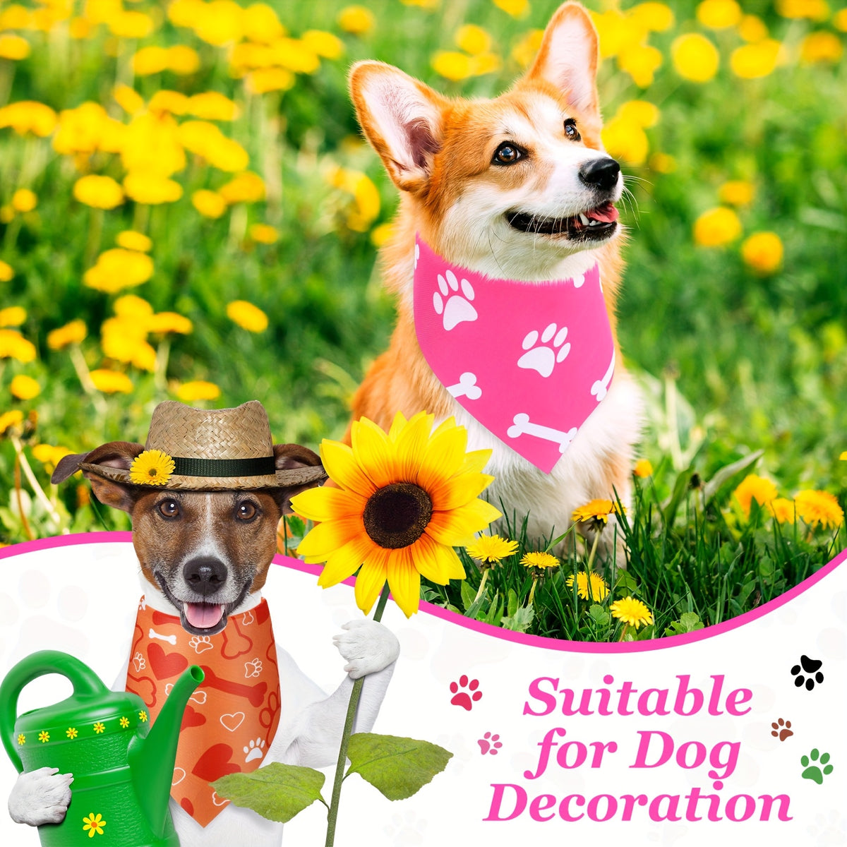 Paw Print Dog Bandanas 50 Pack, Bulk Triangle Pet Kerchiefs and Costume Bibs for Dogs and Cats, Grooming Finishes, Parties and Photo Outfits