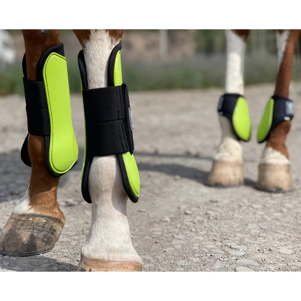 Horse Tendon Boots Set of 4, Open Front and Fetlock Leg Guards in PU and Neoprene for Riding, Jumping and Training, FULL and COB Size Options