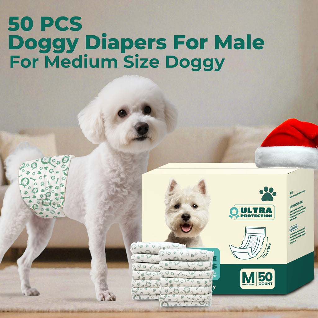 Disposable Male Dog Wraps with 5-Layer Absorbent Protection, Soft Breathable Dog Diapers in A001 or A004 Options for Supervised Indoor Accident Care