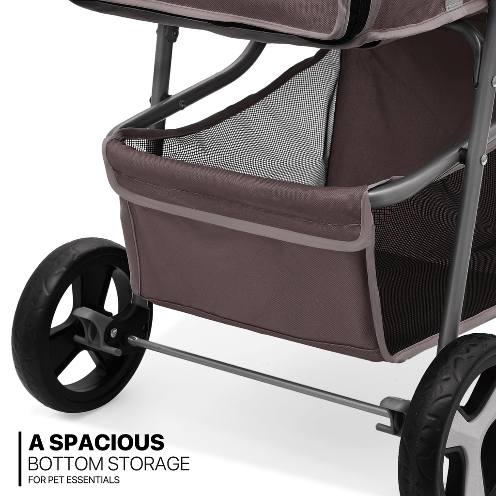 Foldable Dog Stroller for Small Dogs and Cats, 3-Wheel Pet Pushchair with Weather Cover, Breathable Mesh, Storage Basket and Cup Holder