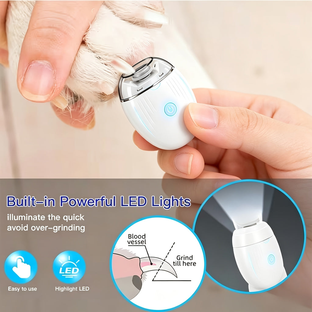 Rechargeable Pet Nail Polisher with LED Light, Compact Adjustable-Speed Electric Nail File for Dogs and Cats, Single or Two-Pack with Spare Discs